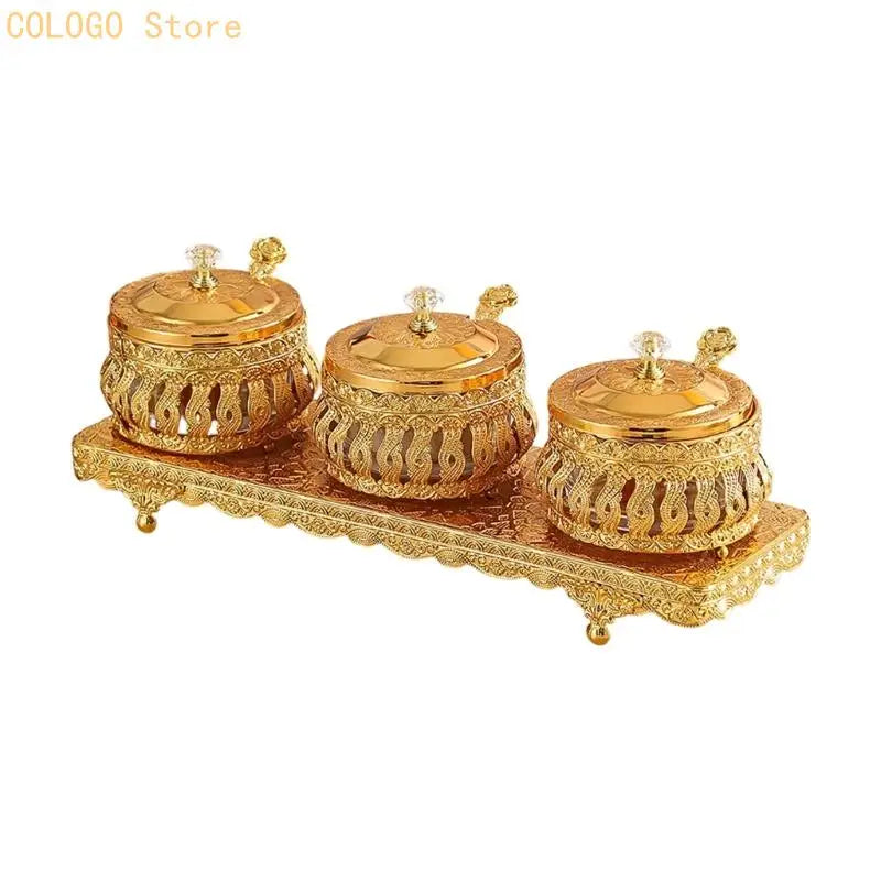 Condiment Holder Seasoning Storage Canisters Lid Spoon Sturdy Base Qme three cans CN