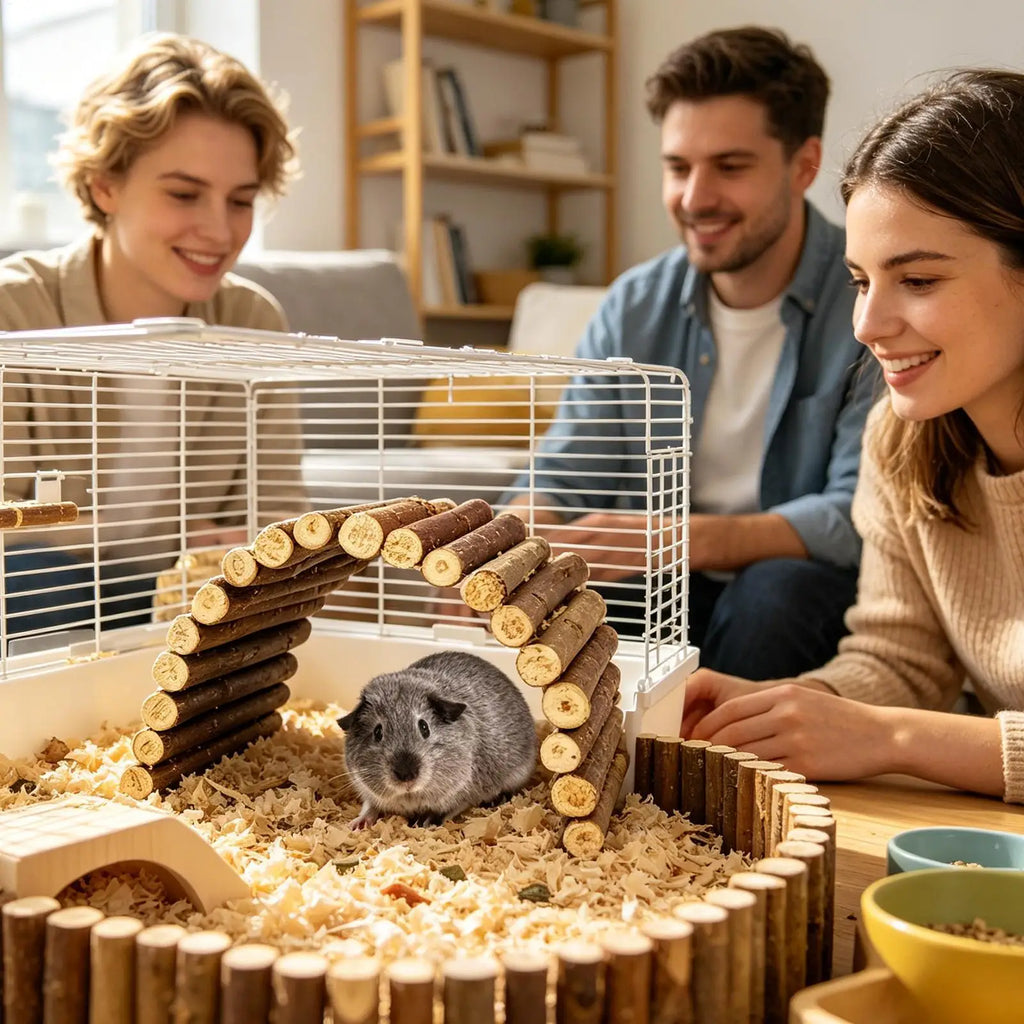 Hamster Bridge Natural Portable Wooden Entertainment Ladder Pet Climbing Bridge Toy for Exercise Play Hiding Foraging Qme