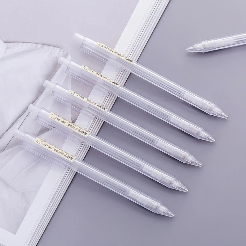 5 Pcs/Set Mechanical Pencil White Simple Automatic Pen 0.5/0.7mm for Students School Supplies Office Accessories Stationery Qme 0.5mm-5pcs
