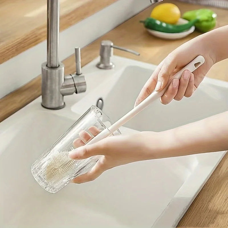 [Silicone Cleaning Brush] Foldable Long Handle Silicone Cleaning Brush - Soft Bristles for Teapots, Wine Glasses & Baby Bottles Qme