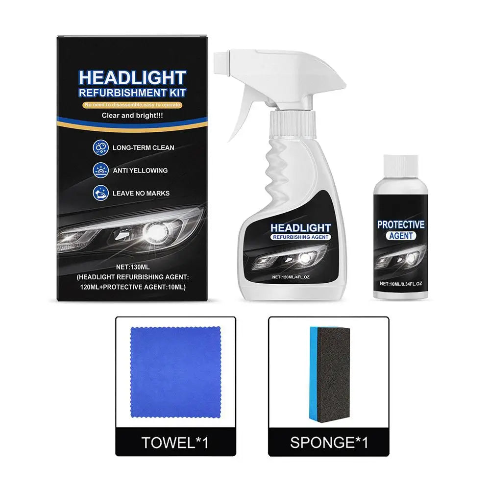 Car Headlights Restoration Kit Chemical Brightener Headlight Polisher Restorer Polishing Paste Set Auto Headlamps Wax Sanding Qme D