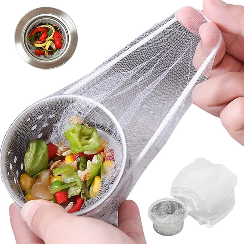Count 100 Disposable Mesh Sink Strainer Bags Kitchen Drainage Garbage Qme