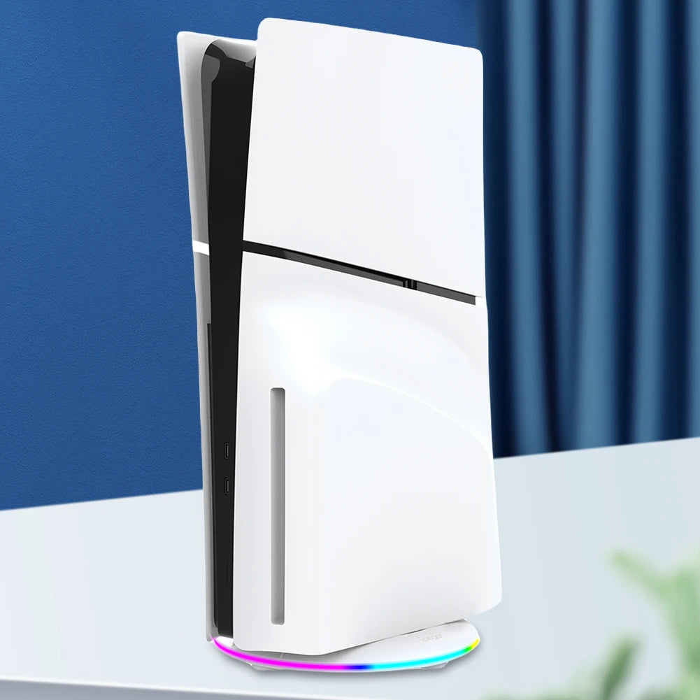 RGB Vertical Stand with Anti-Slip Pad Game Console Base Stable for PS5 Slim Console for PS5 Slim Disc/Digital Version Qme