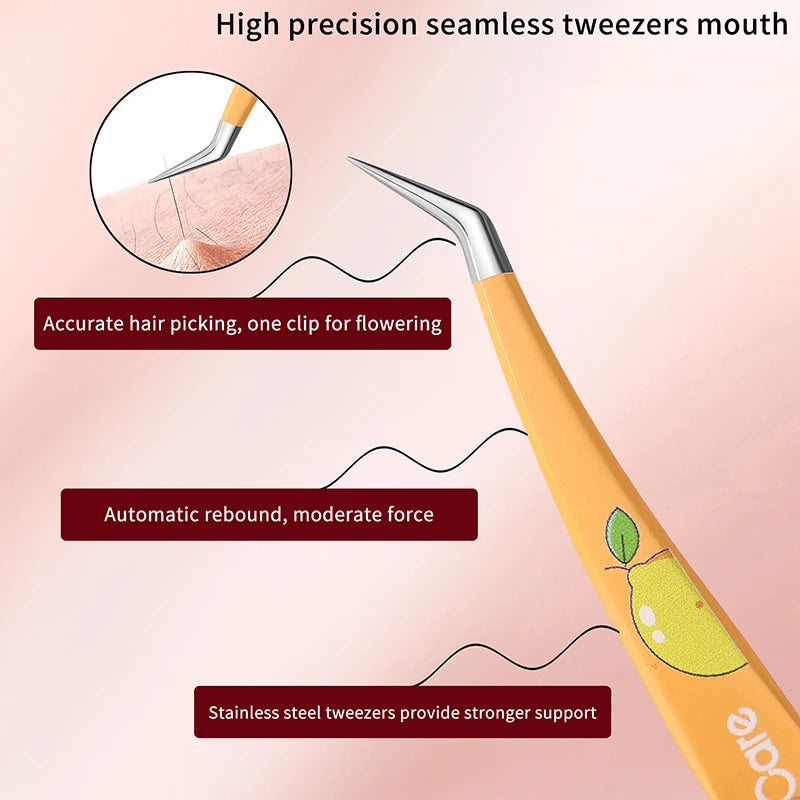 Stainless Steel False Eyelash Tweezers Straight Head Elbow Lash Qme