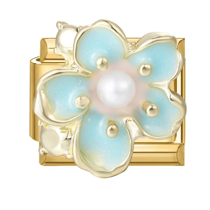 2026 Fashion Vintage Golden Pearl Flowers Gourd Shiny CZ Butterfly Italian Charms Fit 9mm Stainless Steel Bracelet Jewelry Gift Qme Style 14
