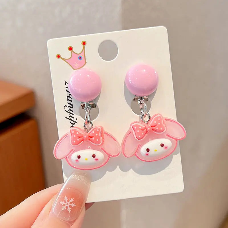 Hello Kitty Kuromi Cartoon Ear Clips Discomfort-free Fake Earrings Qme 12