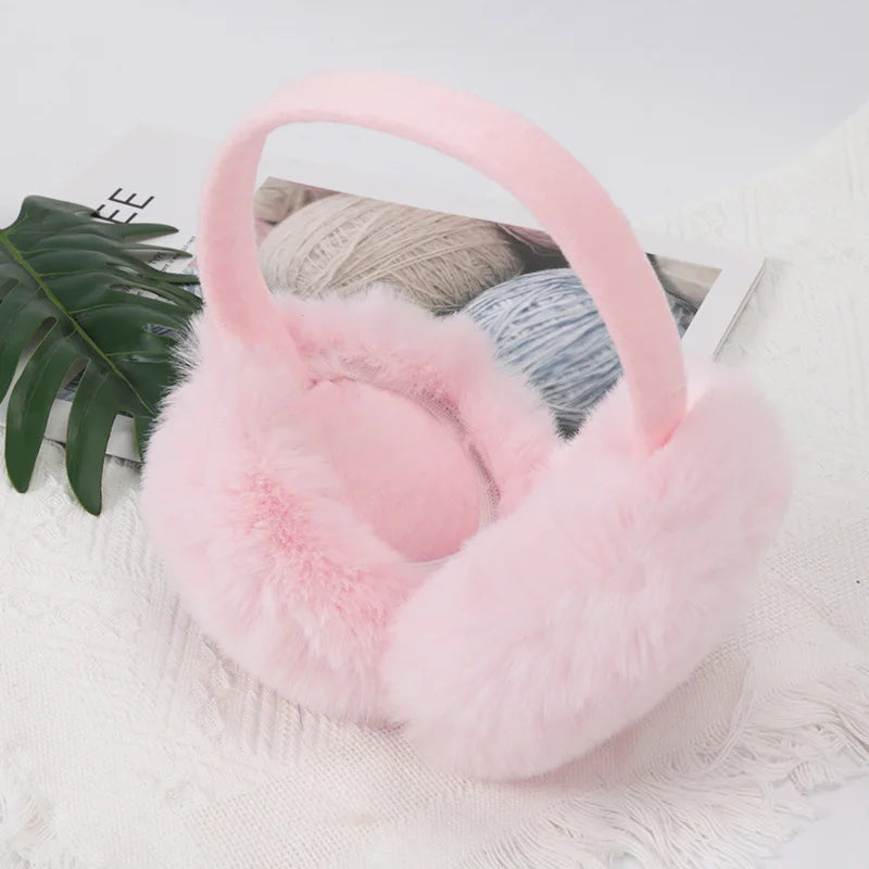 New Autumn Winter Soft Earmuffs Women Men Ear Keep Warmer Plush Solid Color Adjustable Foldable Ear Protection Muffs Earflap Qme pink