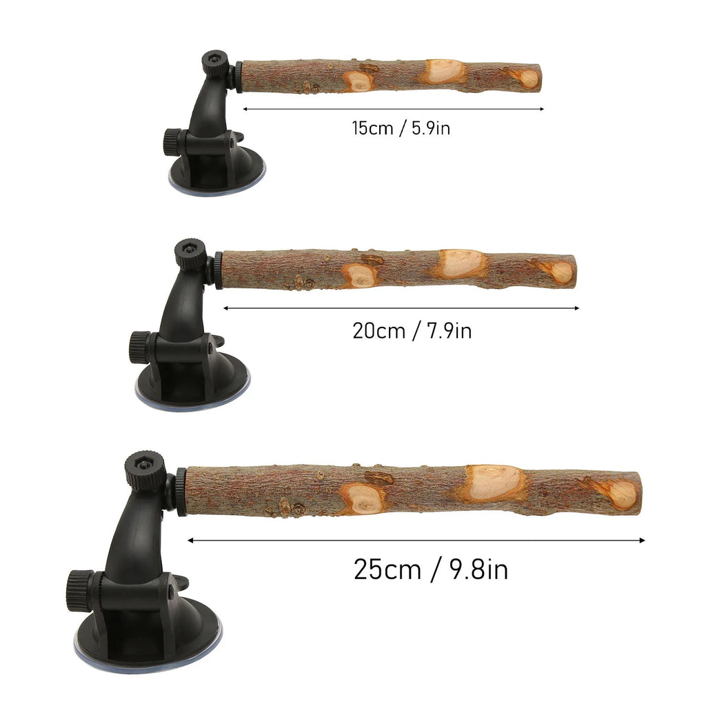 Parrot Suction Cup Window Perch Stand Bird Bath Perch Wooden Wall Mounted Bird Stand Interactive Training Cage Perch for Bird Qme