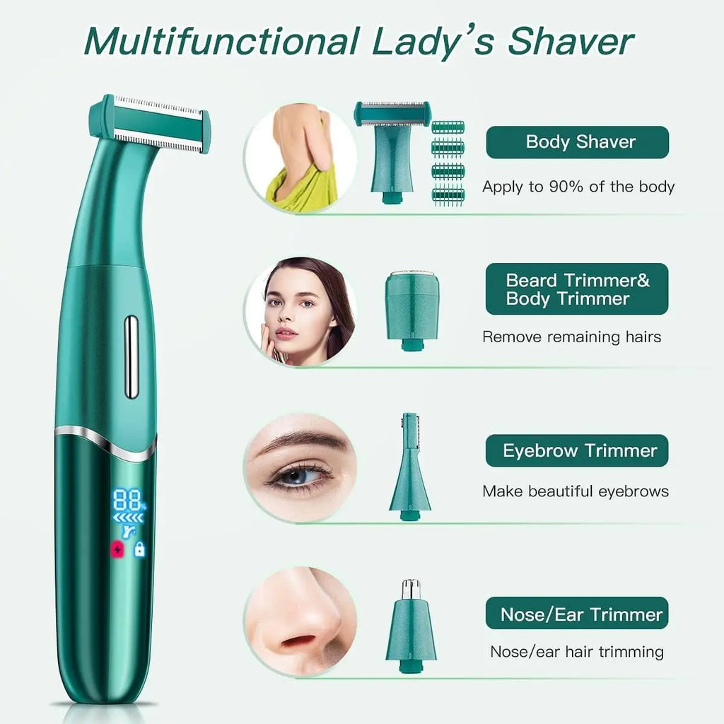 4 in 1 Womens Electric Razor, Hair Removal for Eyebrow Face Nose Legs Underarms and Bikini Line,Wet and Dry Qme
