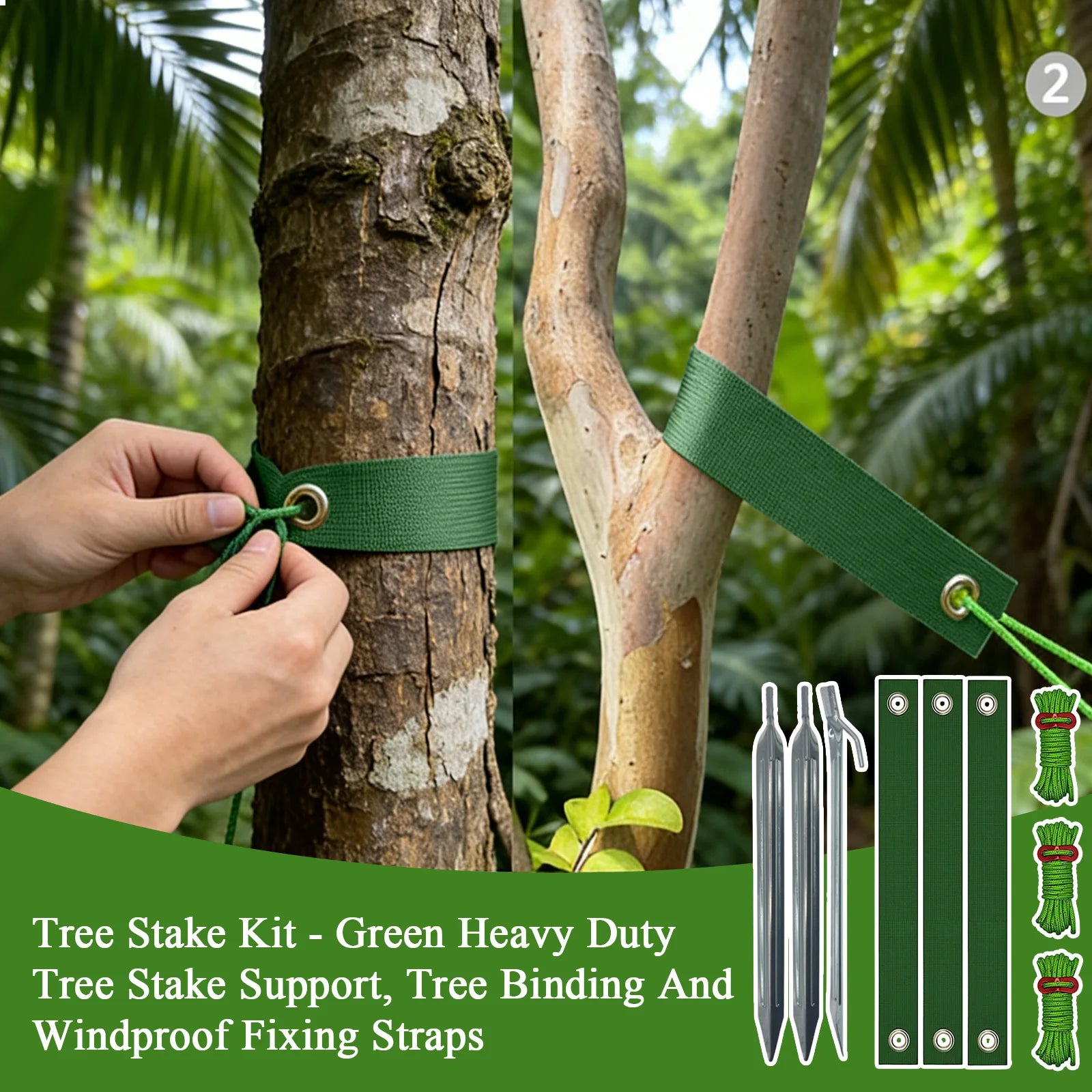 Durable Green Heavy Duty Tree Stake Support and Tying Straps Set Tree Binding And Windproof Fixing Straps Rhombus Shape Qme