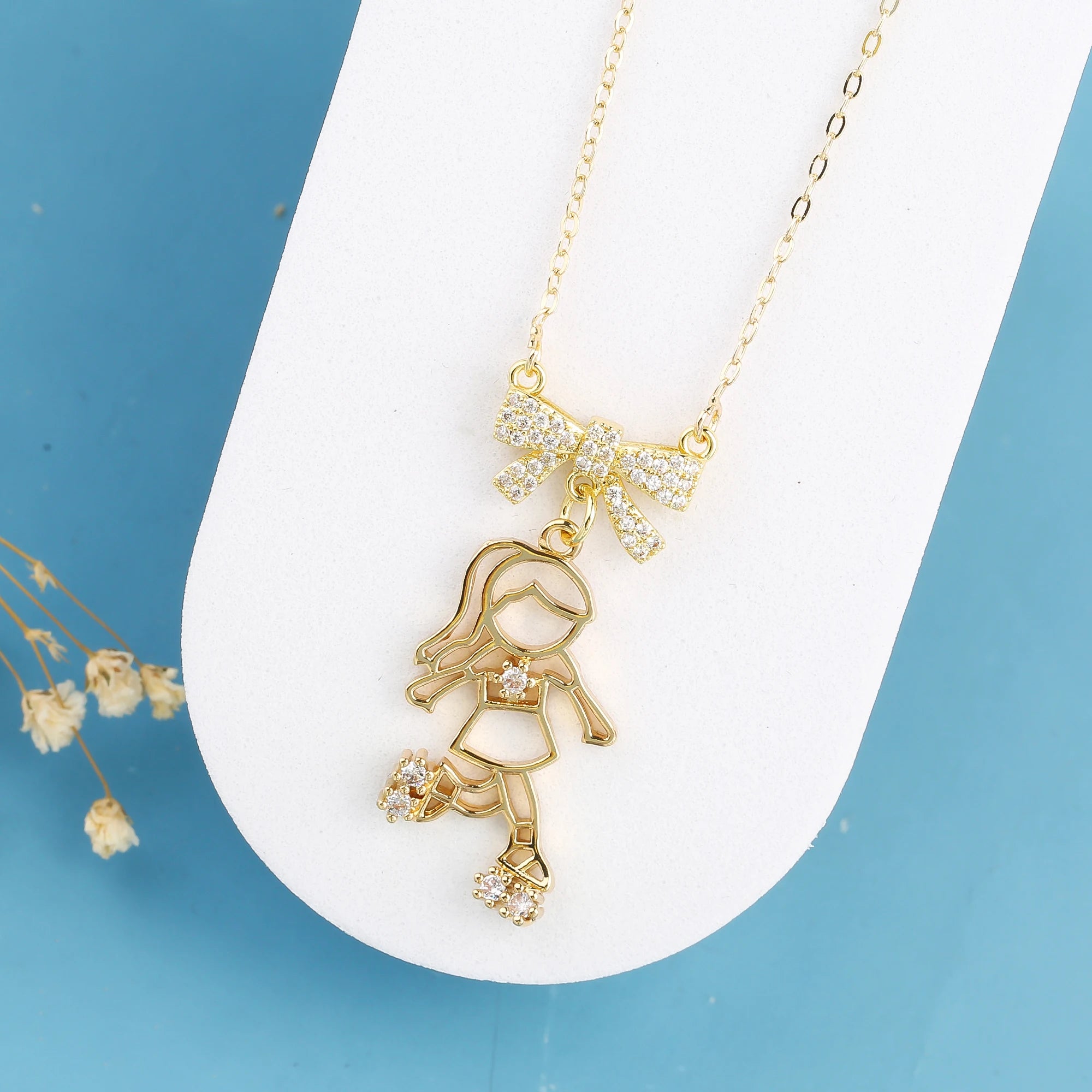 INS Hot Sale Colorful Zirconia Boys Girls Theme Character Bow Pendant Necklace Fashion for Man Woman Daily Party Neck Jewelry Qme 3