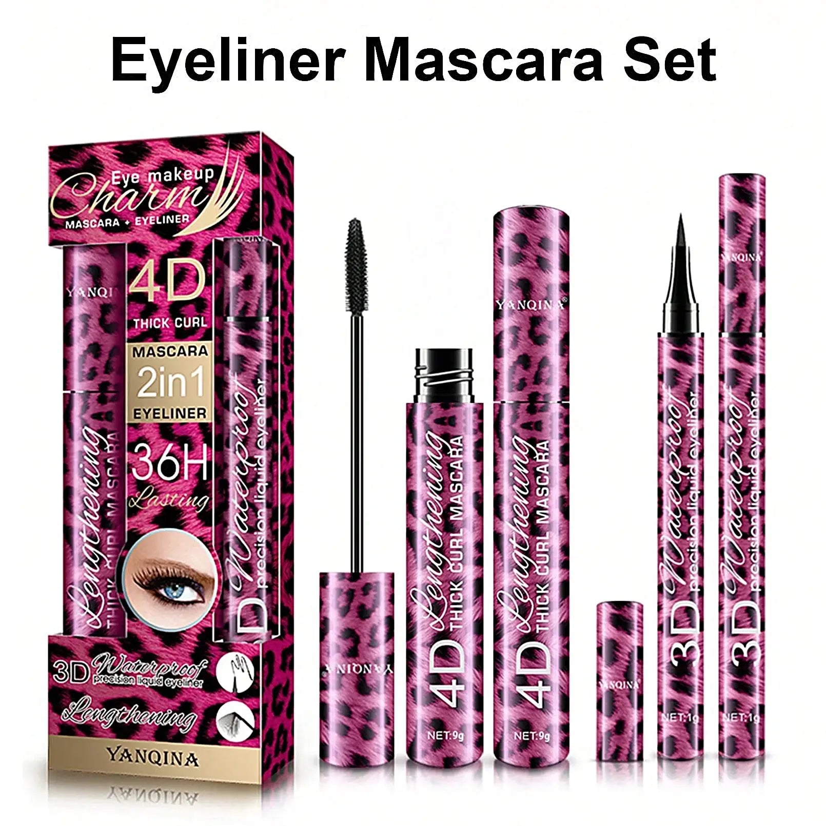 YANQINA Liquid Eyeliner Pencil 4D Waterproof Mascara Set Cosmetics Eye Liner Thick Curling Mascara Eyebrow Pencil Eyes Makeup Qme