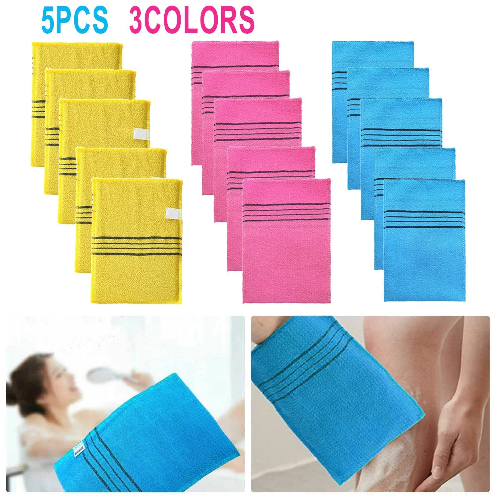 5Pcs Shower Bath Scrub Glove Korean Exfoliating Body Scrubs Shower Towels Wash Cloth Portable For Adults Coarse Grain Brush Qme