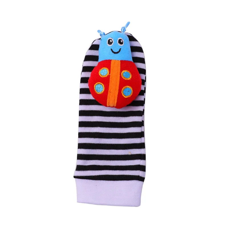 4Pcs Baby Toy 0-12 Months Baby Rattles Toys Animal Socks Wrist Strap + Rattle Baby Foot Socks Bug Wrist Strap Baby Socks New Qme