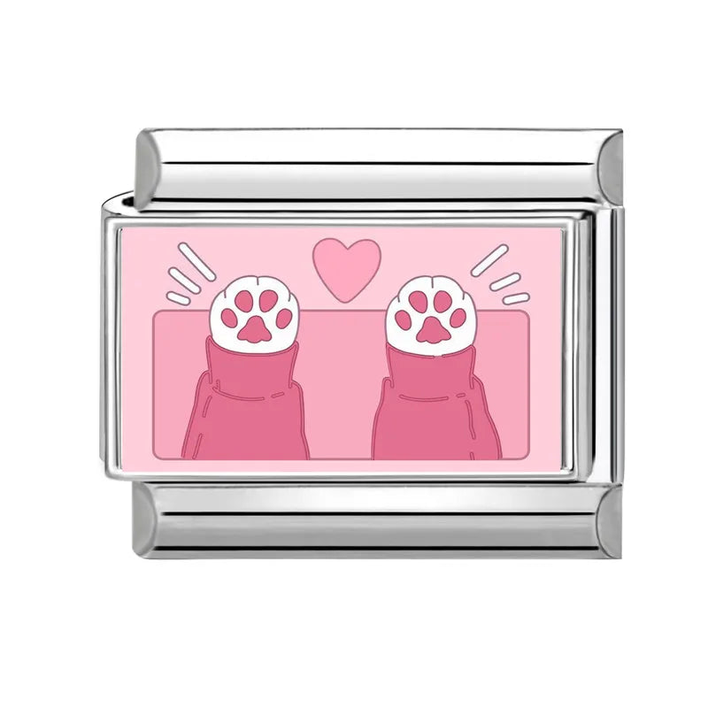 Y2K Pink Design Lovely Rabbits Tulip Flowers Strawberry Italian Charm Links 9mm Bracelets Bangle Stainless Steel DIY Making Gift Qme Style 27