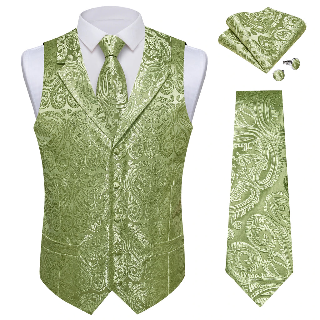 Men's Paisley Suit Vest Tie Formal Waistcoat Matching Necktie Qme MJTZ0701 S