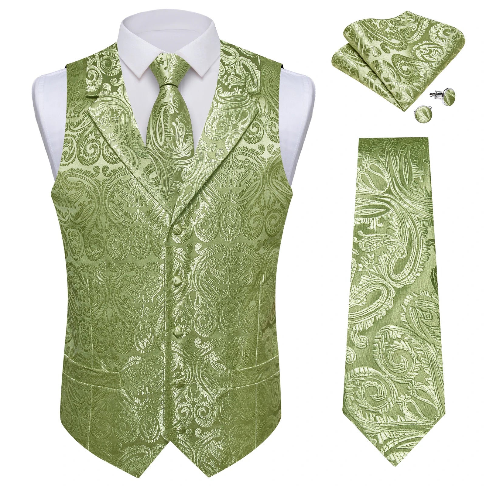 Men's Paisley Suit Vest Tie Formal Waistcoat Matching Necktie Qme MJTZ0701 S