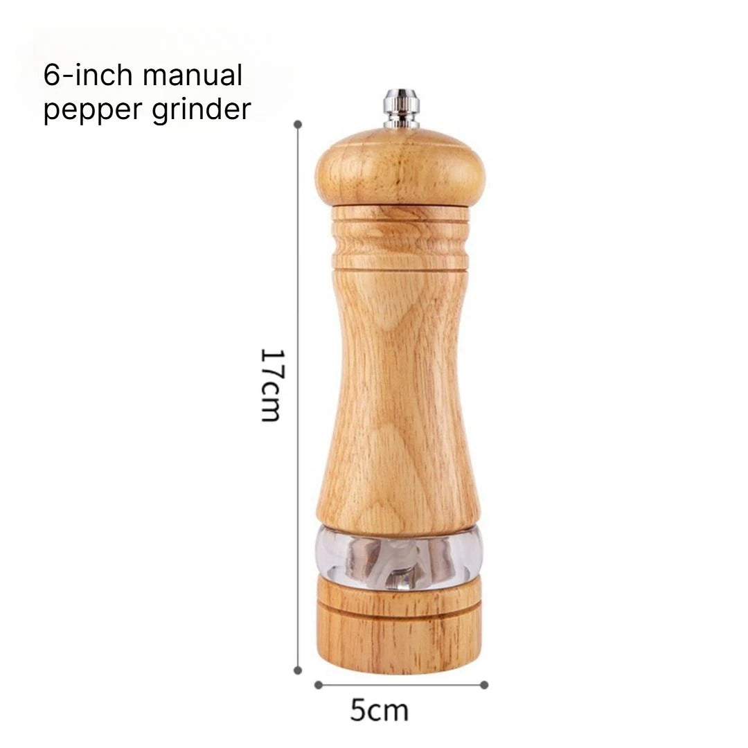 A 6 Inch Acrylic Pepper Mill Ceramic Core Grinder, Rubber Wood Double Hole Tray & Small Wood Spoon Spice Seasoning Set Qme