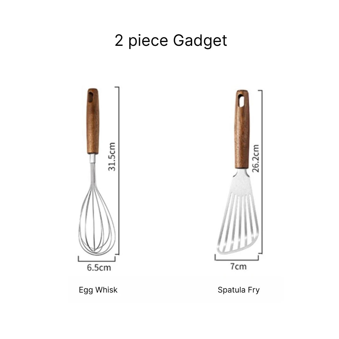 A Multifunctional Kitchen Gadgets Acacia Wood Stainless Steel Peeler Can Opener Egg Beater Pizza Cutter Cheese Spatula Set Qme 2pcs gadgets a