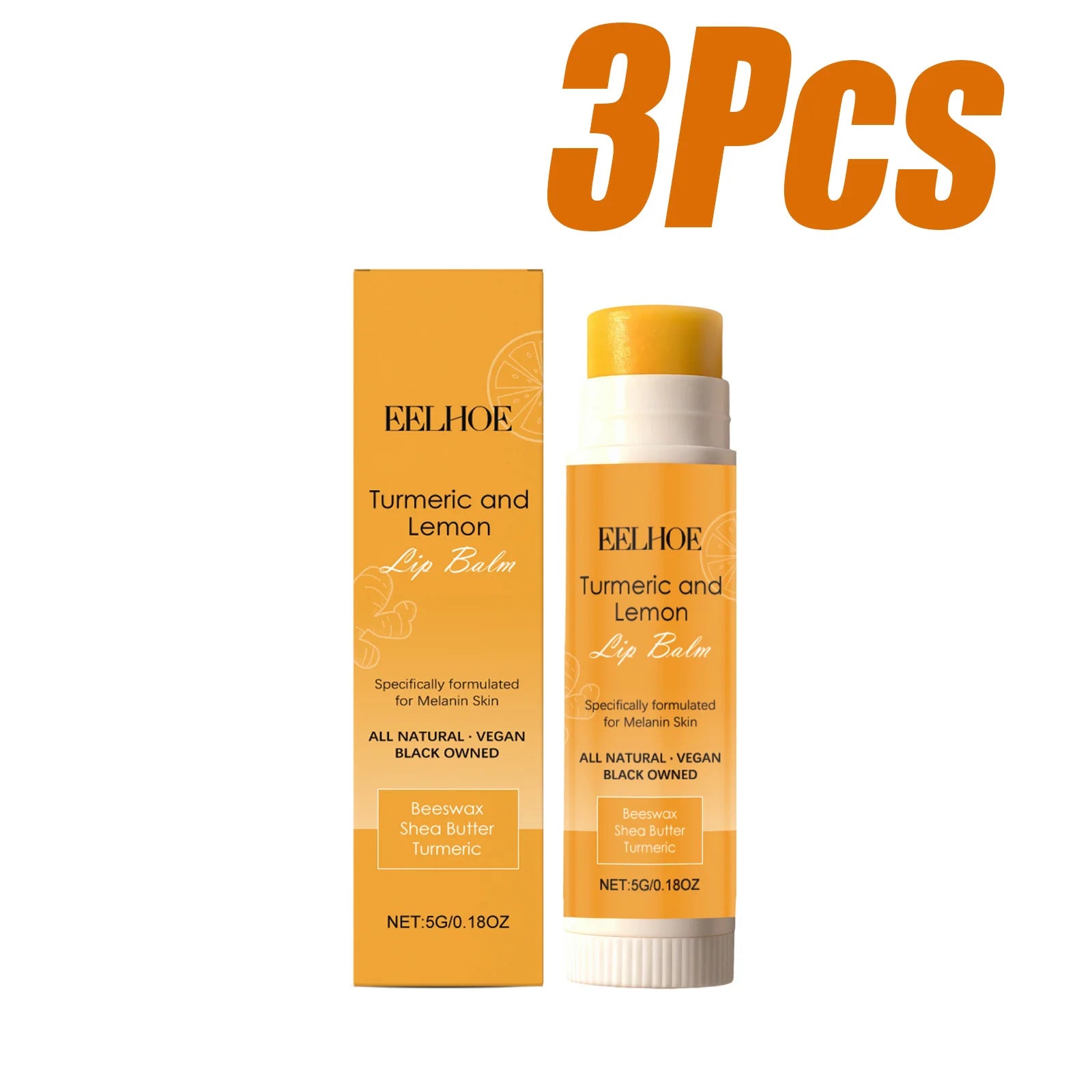 Turmeric Lemon Lip Balm Brightening Moisturizing Softens Lip Skin Protective Lip Care Cream for Dry Chapped Lips Daily Hydrating Qme 3 x 5g Boxed