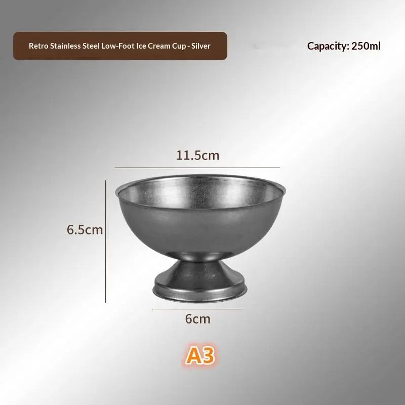 Retro Ice Cream Goblet Stainless Steel Food Grade Dishwasher Safe Qme A3