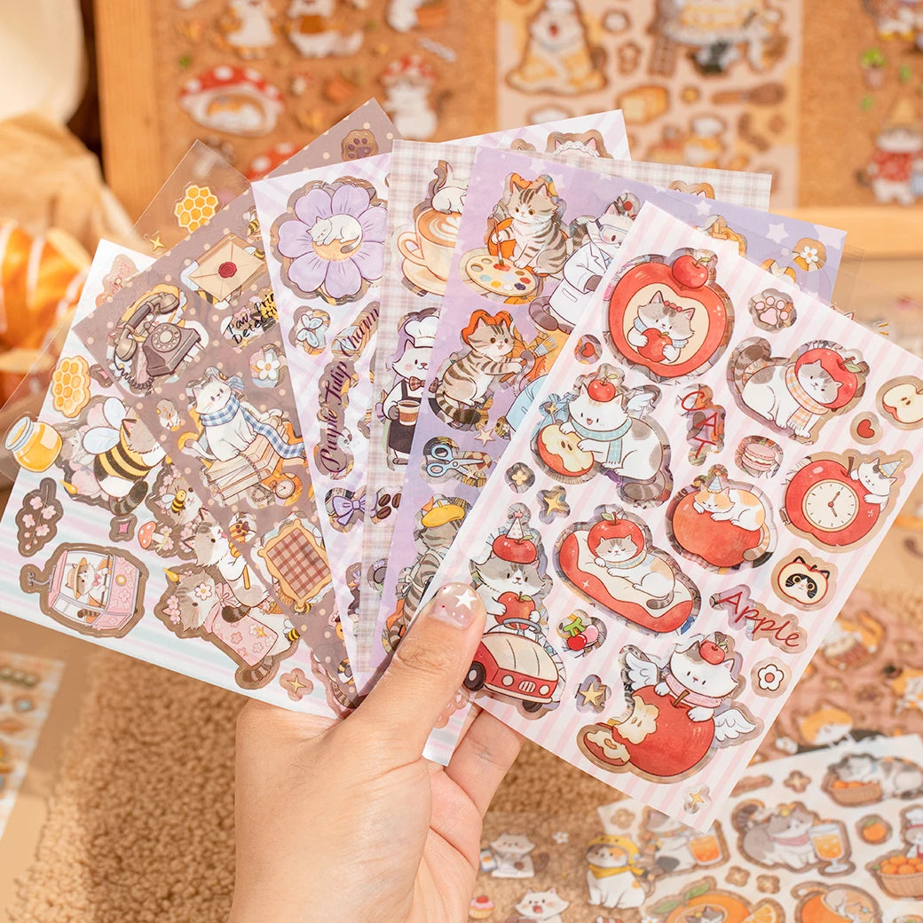 20Pcs Cute Cat Themed Die-Cut Stickers Book for DIY Flash Decorative Scrapbook Phone Case Collage Aesthetic Stationery Material Qme