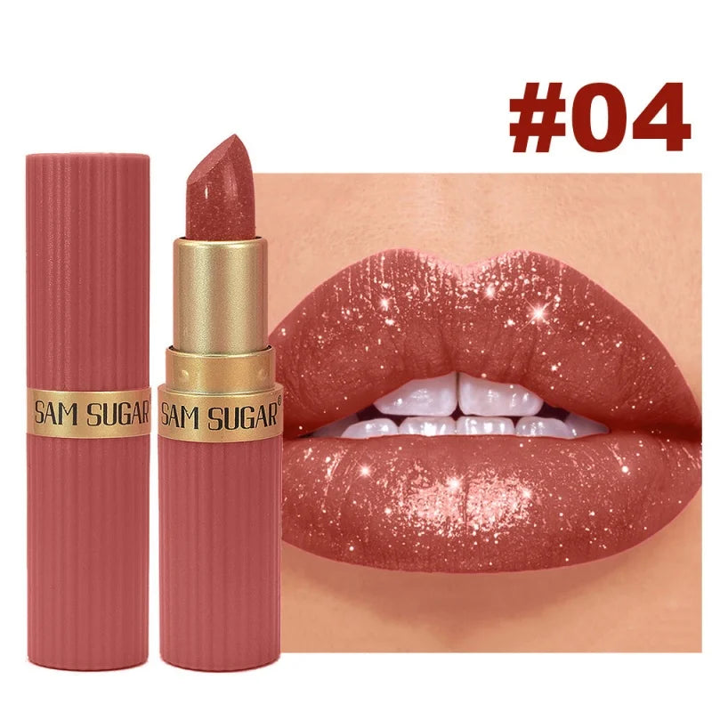 Diamond Pearlescent Lipstick Glitter Shiny Metallic Lipstick Lip Tint Long Lasting Nude Shimmer Shiny Lip Gloss Makeup Qme 1pcs 04 3.5g Full Size