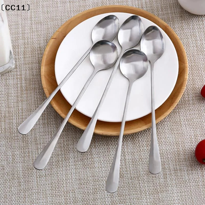 Stainless Steel Spoon Long Handle Coffee Ice Cream Stirring Meal Qme