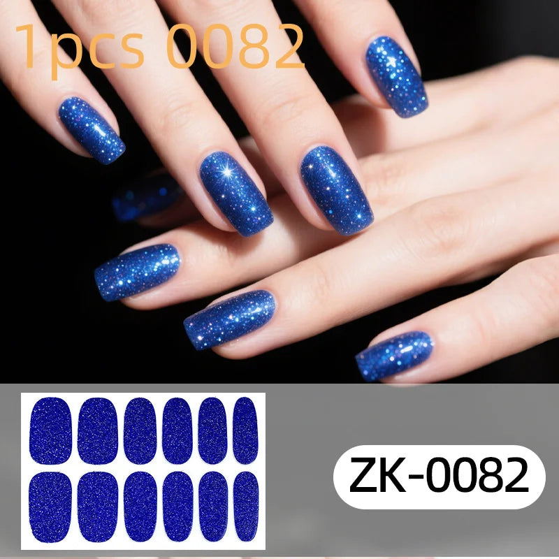 Nail Full Wrap Stickers Nail Glitter Self Adhesive Gel Nail Sticker for Women Home DIY Nail Supplies Manicure Kit Qme 1pcs 0082