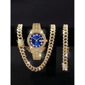 3-piece set hip-hop watch set with rhinestone bracelet and necklace, quartz Qme Multicolor