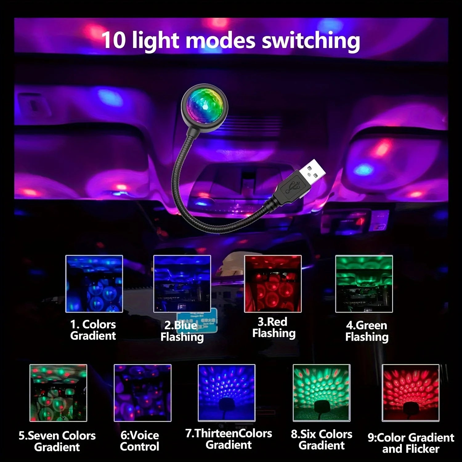 Magic Ball Light Car Roof Night Light, Car Interior Light Car Ceiling Interior Light Portable Adjustable Qme