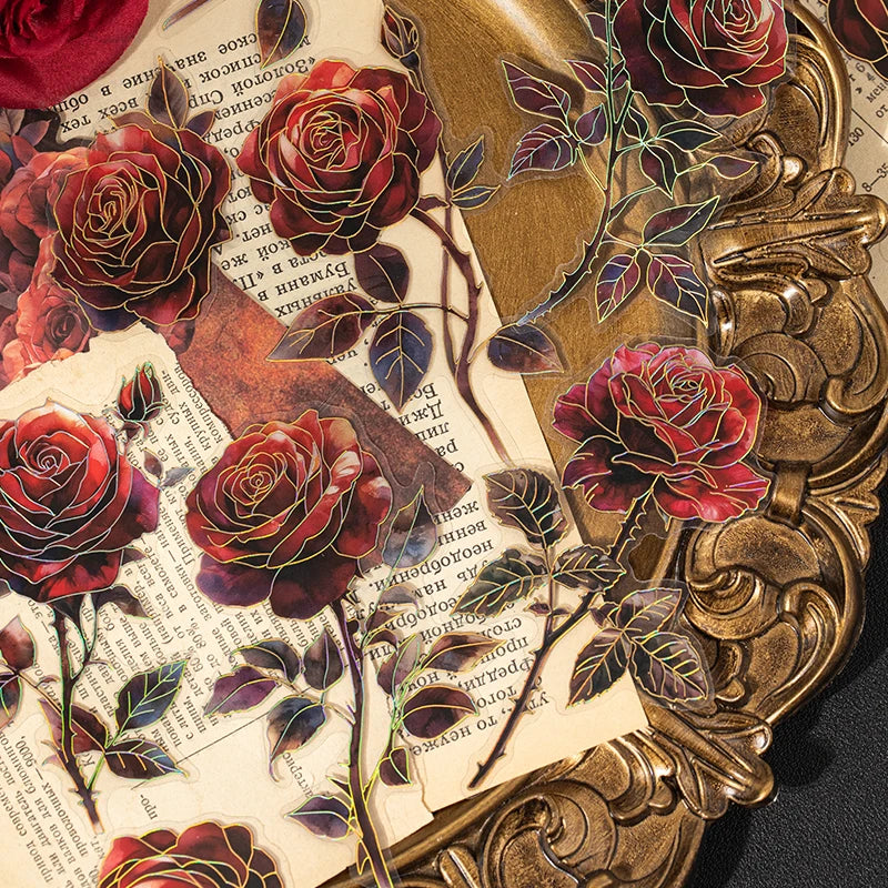 10 pcs Retro Rose Sticker Decor Junk Journal Collage Materials Diary Album Planner DIY Scrapbook Stickers Aesthetic Stationery Qme