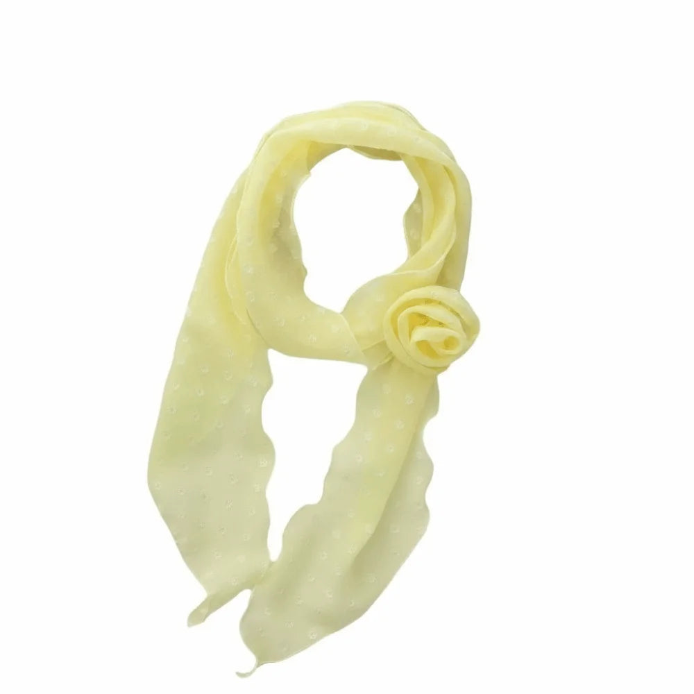 Bow Ties Polka Dots Scarf Thin Cravat Flower Long Silk Scarf Hair Band Narrow Long Ribbon Scarves Qme Yellow