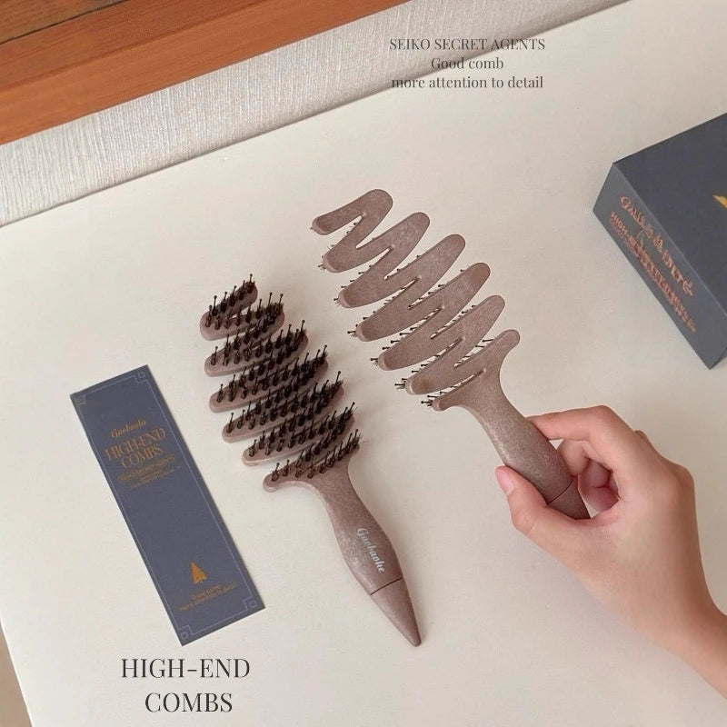 Boar Bristle Hair Brush Scalp Massager Anti-static Portable Paddle Qme