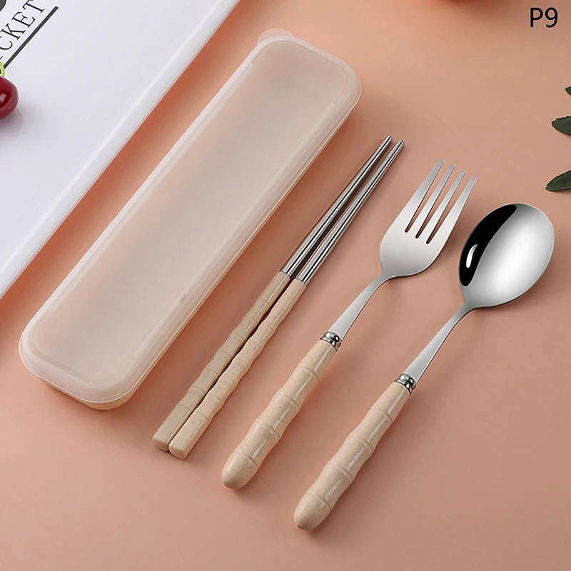 Chopsticks Spoons Forks Sets Stainless Steel Portable Tableware Qme 9