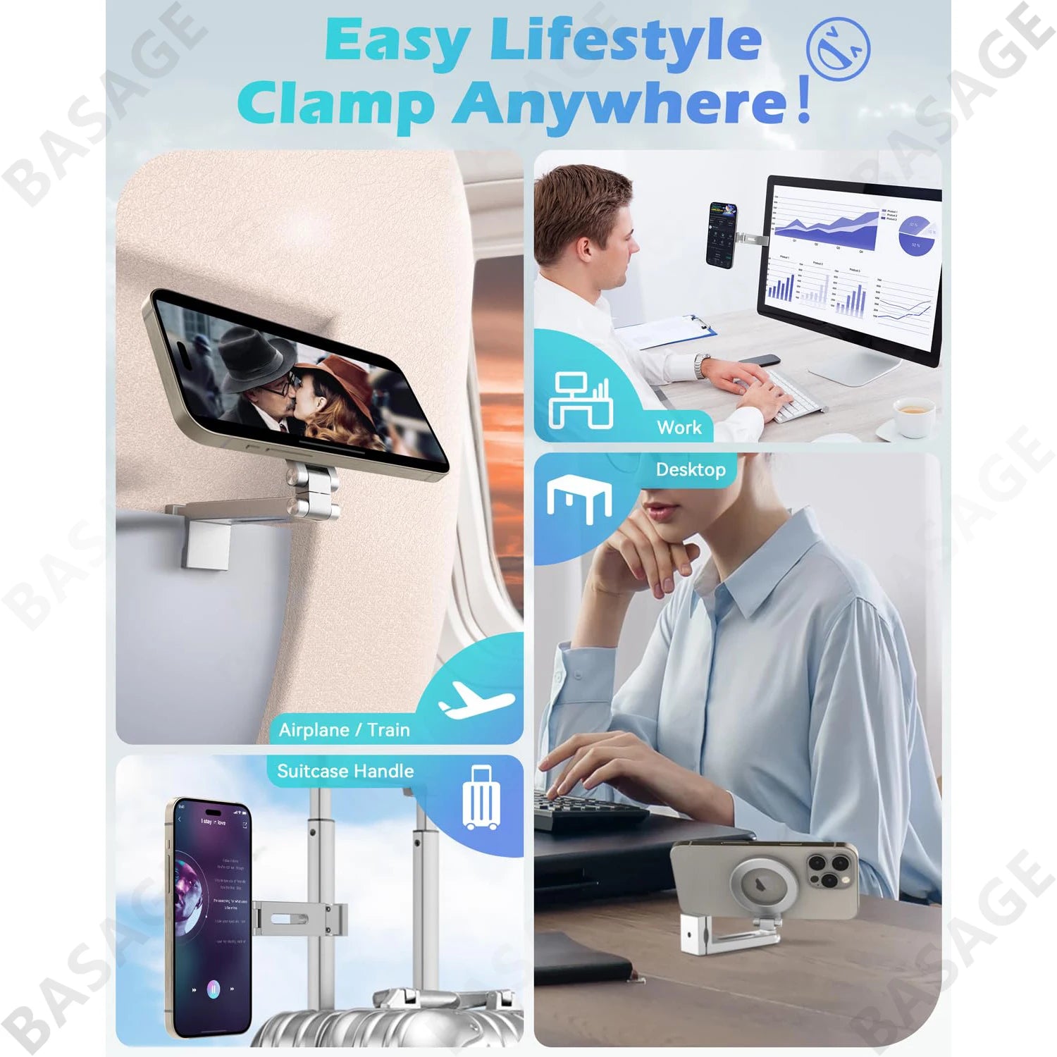 Universal Magnetic Phone Holder Travel Essentials Flexible Rotation Hands-Free Airplane Phone Mount for IPhone15 Pro Max Series Qme