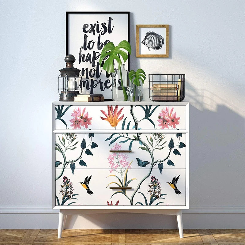 Self Adhesive Floral Bird Wallpaper Modern Pink Flower Living Room Qme