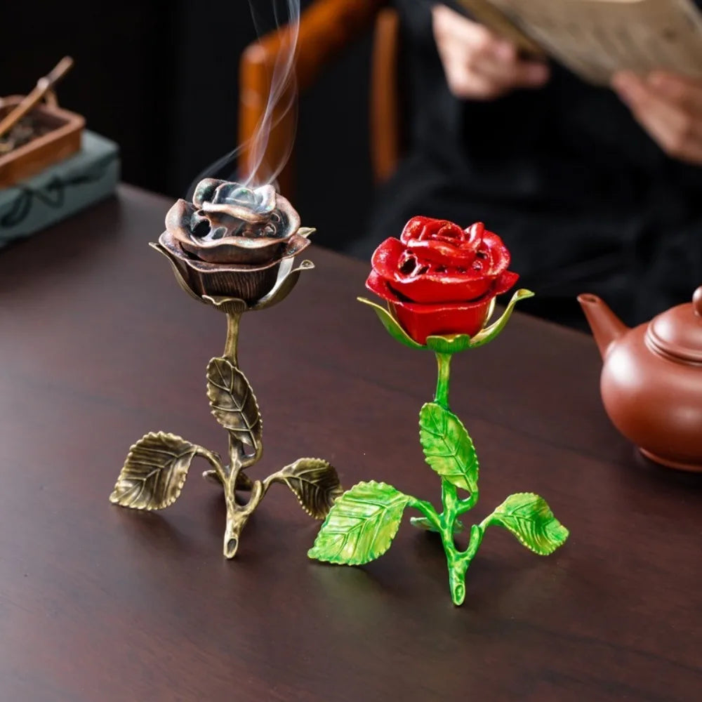 Retro Rose Scented Incense Burner Alloy Aromatherapy Stove Simulation Qme