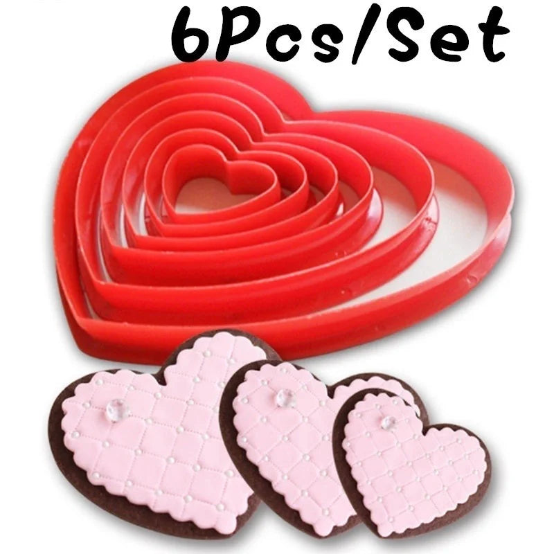 6Pcs Heart Cookie Biscuit Fondant Cake Cutter Decor Tools Mold Sugar Crafts Set Plastic Cookies Cutter Star/ Flower /heart Molds Qme