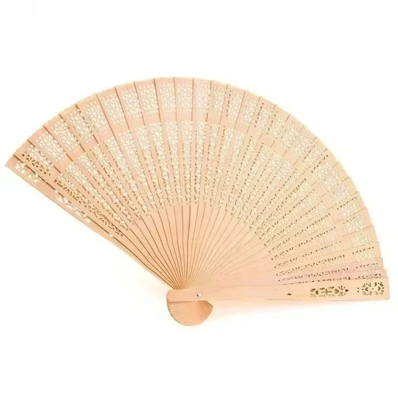 Chinese Sandalwood Scented Folding Hollow Wooden Fans Hand Held Home Qme
