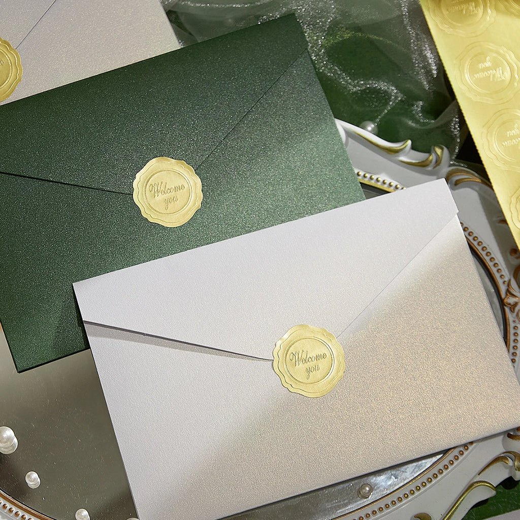 10Pcs Pearl Color Ins Style Envelope Invitations with Gold Sealing Stickers, Multi-Purpose Envelopes for Weddings, Birthdays, Fa Qme