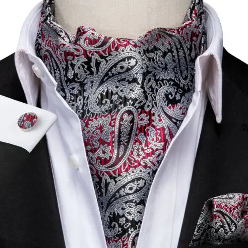 Men's Ascots Fashion Luxury Paisley Cravat Cufflinks Handkerchiefs