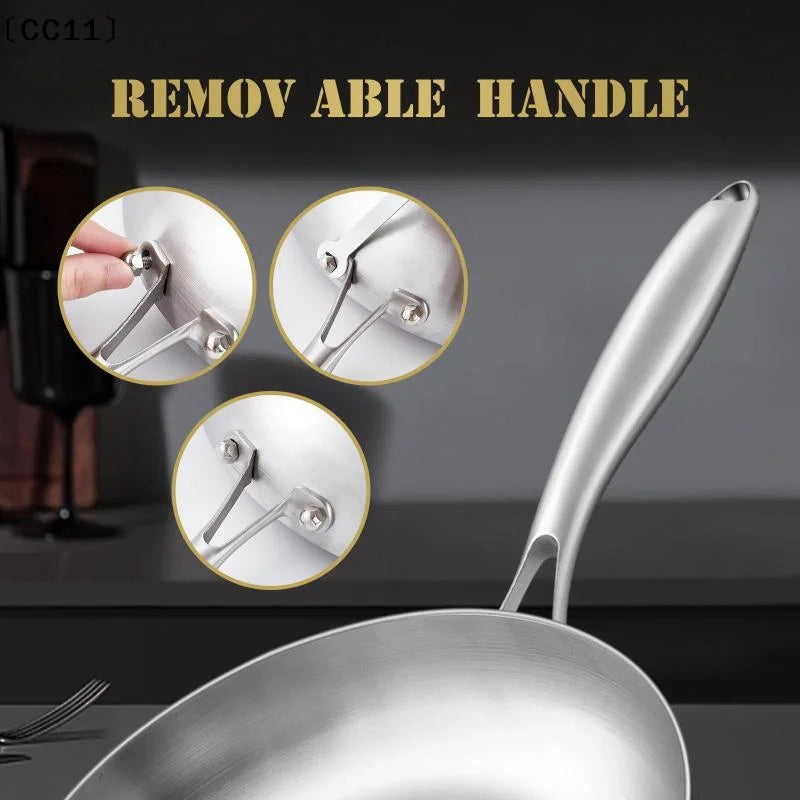 Frying Pan 410 Stainless Steel Uncoated Fry Induction Cooker Gas Qme
