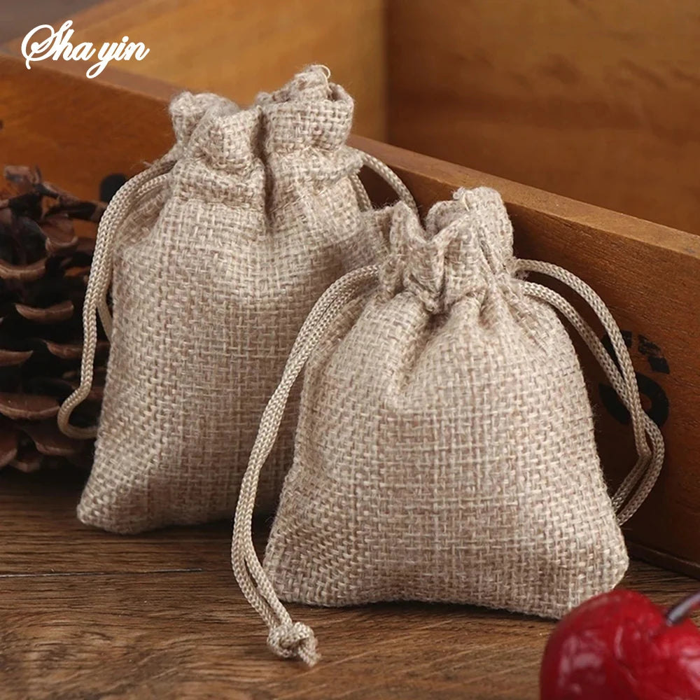 50PCS 13X18/10X15/9X12/7X9CM Drawstring Burlap Bag Jute Gift DIY Wedding Favor Gift Bag For Packaging Candy Chocolate Jewery Qme 50PC 7x9cm-2.7x3.5in