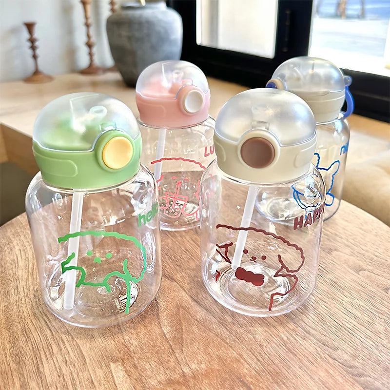 Ins Cute Plastic Straw Cup High-value Summer Portable Water Bottle Qme