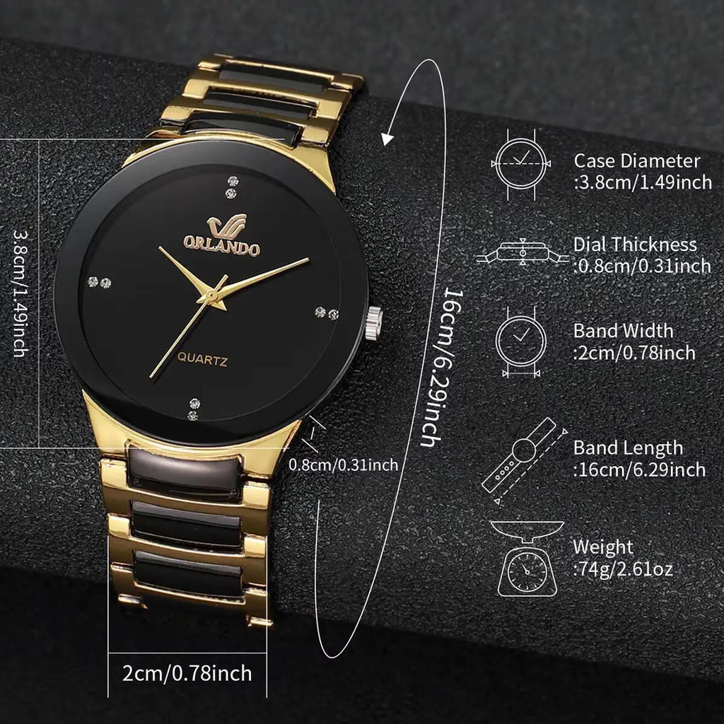 4PCS Tri color quartz watch fashion casual set rhinestone steel strip watch couple watch set Qme
