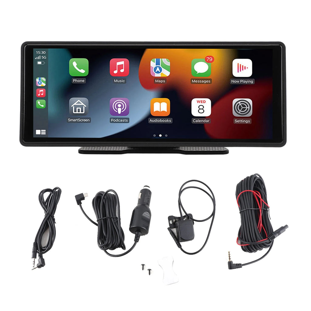 10.26 inch Portable Car Stereo Wireless CarPlay Auto Universal Voice Control GPS Navigation AUX Touch Screen Qme Black