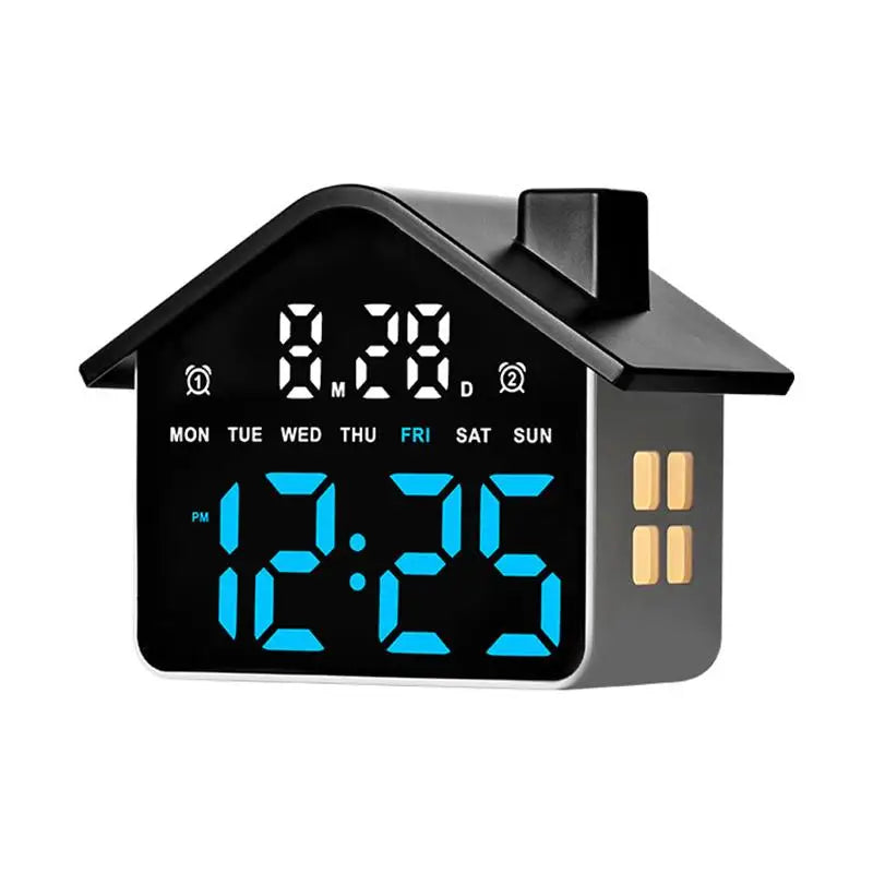 House Shaped LED Digital Alarm Clock Date Week Brightness Adjustment Qme BL