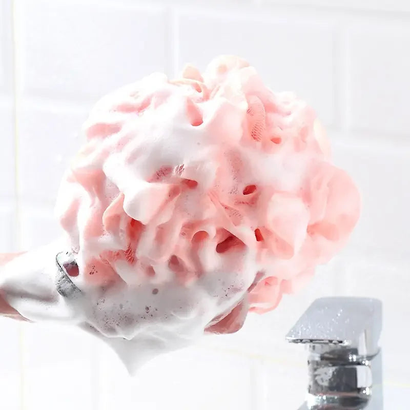 Colorful Mesh Pouf Shower Sponge With Loofah And Shower Ball Soft And Gentle On Skin Perfect For Bathing And Showering Qme