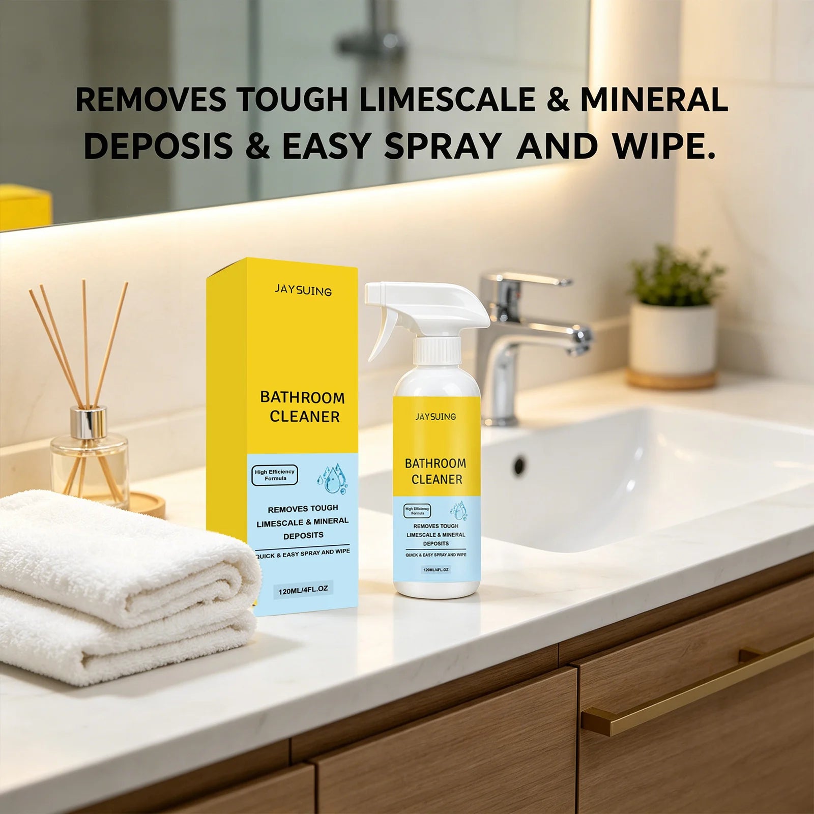Bathroom Cleaner Spray Powerful Removing Scale Cleaning Ceramic Tile Glass Restoring Luster Limescale & Mineral Deposit Remover Qme